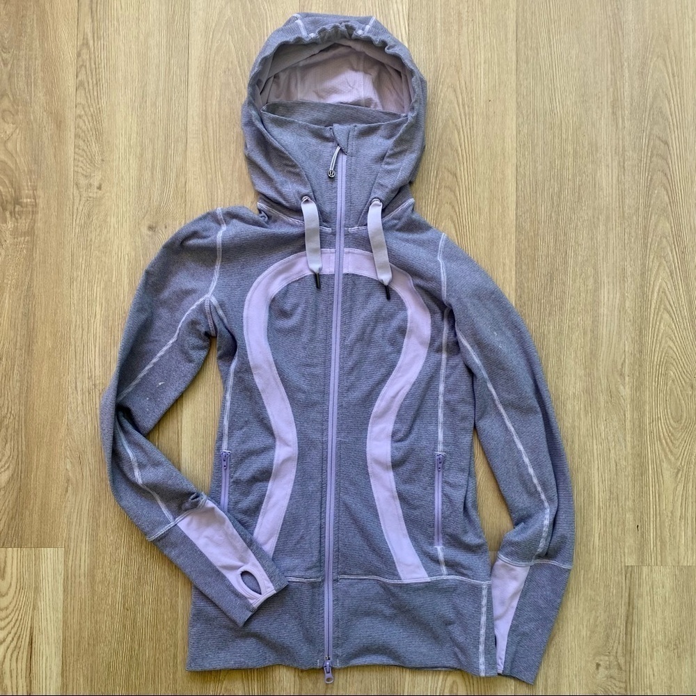 Lululemon Stride Jacket Brushed Lilac Striped/ Zipper Jacket Hood